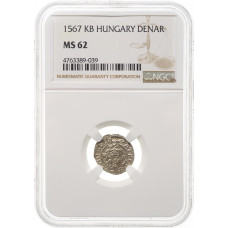 Hungary 1 denar 1567, NGC MS62, "Emperor Maximilian II (1564 - 1576)"