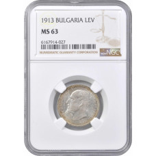 Bulgaria 1 lev 1913, NGC MS63, "Tsar Ferdinand I (1908 - 1918)"