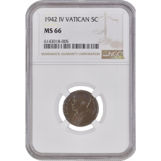 Vatikanstadt 5 Centesimi 1942, NGC MS66, "Papst Pius XII (1939 - 1958)"