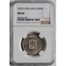 Finland 200 markkaa 1959 S, NGC MS66, "Republic (Suomi) (1918 - 1962)"