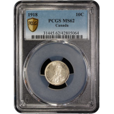 Canada 10 cents 1918, PCGS MS62, "King George V (1911 - 1936)"