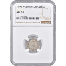 Dänemark $ Skilling R.M. 1871 CS, NGC MS63, "Konig Christian IX (1863 - 1906)"