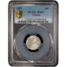 Canada 10 cents 1929, PCGS MS62, "King George V (1911 - 1936)"