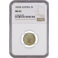 Austria 3 kreuzer 1820 B, NGC MS63, "Emperor Franz II (1806 - 1835)"