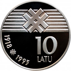 Latvia 10 latu 1993, PROOF, "75th Anniversary - Republic of Latvia"