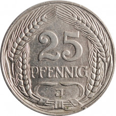 Germany 25 pfennig 1910 J, XF, "German Empire (1871 - 1922)"