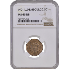 Luxembourg 2 1/2 centimes 1901,  NGC MS65 RB, "Luxembourg (1854 - 1917)" Top Pop