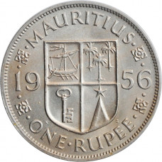 Mauritius 1 rupee 1956, BU, "Queen Elizabeth II (1953 - 1986)"