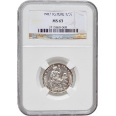 Peru 1/5 sol 1907 FG, NGC MS63, "República del Perú (1863 - 1917)"