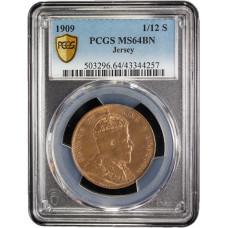 Jersey 1/12 shilling 1909, PCGS MS64 BN, "King Edward VII (1902 - 1910)"