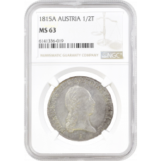 Австрия 1/2 талера 1815 г. A, NGC MS63, "Император Франц II (1806 - 1835)"