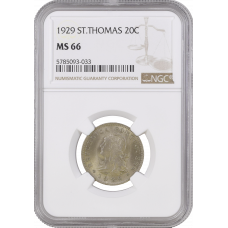 St. Thomas & Prince Island 20 centavos 1929, NGC MS66, "Portuguese Colony - Escudo (1914 - 1976)"