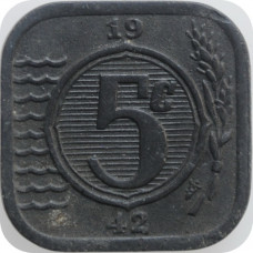 Niederlande 5 Cent 1942, AU, "Königin Wilhelmina (1890 - 1948)"