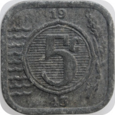 Niederlande 5 Cent 1943, UNC, "Königin Wilhelmina (1890 - 1948)"