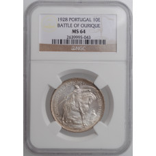 Portugal 10 Escudos 1928, NGC MS64, "Schlacht von Ourique"