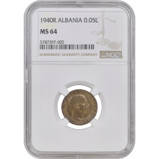 Albania 0.05 lek 1940, NGC MS64, "Italian occupation (1939 - 1943)"