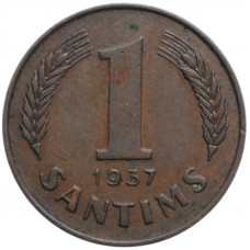 Latvia 1 santims 1937, AU, "First Republic (1922 - 1940)"