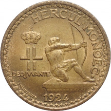 Monaco 1 franc 1924, UNC, "Prince Louis II (1922 - 1949)"