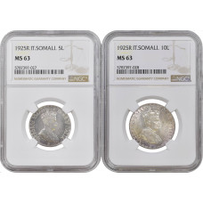 Italian Somaliland 5, 10 lire 1925, NGC MS63, "König Vittorio Emanuele III (1900 - 1946)"