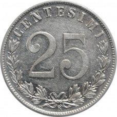 Italy 25 centesimi 1903, AU, "King Vittorio Emanuele III (1900 - 1946)"