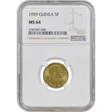 Guinea 5 francs 1959, NGC MS64, "Old franc (1959 - 1971)"