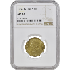 Guinea 10 francs 1959, NGC MS64, "Old franc (1959 - 1971)"