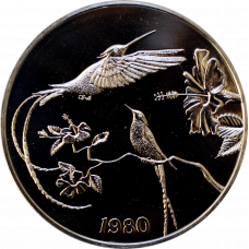 Jamaica 10 dollars 1980, PROOF, "Hummingbird"