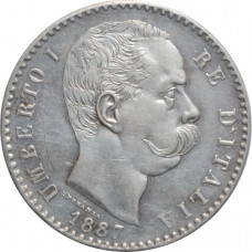 Italy 2 lire 1887, XF, "King Umberto I (1878 - 1900)"