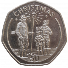 Gibraltar 50 pence 1991 AA, UNC, "Christmas"