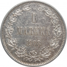 Finland 1 markka 1908 L, AU, "Emperor Nicholas II (1894 - 1917)"