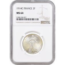 France 2 francs 1914 C, NGC MS64, "Third Republic (1870 - 1941)"