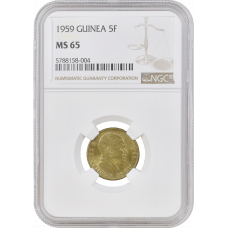 Guinea 5 francs 1959, NGC MS65, "Old franc (1959 - 1971)"