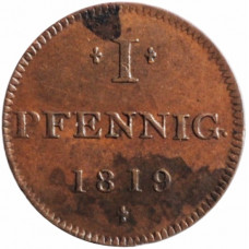 Frankfurt 1 pfennig 1819, AU, "Free City of Frankfurt (1807 - 1866)"