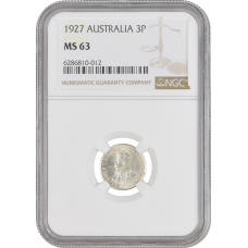 Australia 3 pence 1927, NGC MS63, "King George V (1911 - 1936)"