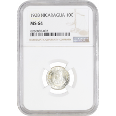 Nicaragua 10 centavos 1928, NGC MS64, "Cordoba (1912 - 1990)"