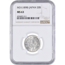 Japan 20 sen 1898, NGC MS63, "Mutsuhito (Meiji) (1868 - 1912)"