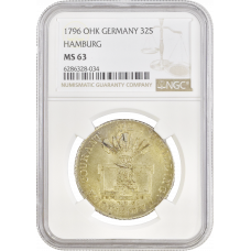 Hamburg 32 schilling 1796 OHK, NGC MS63, "City of Hamburg (1773 - 1872)"