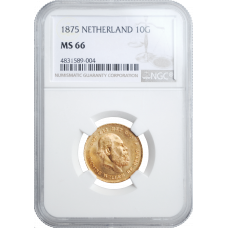 Netherlands 10 gulden 1875, NGC MS66, "King William III (1849 - 1890)"