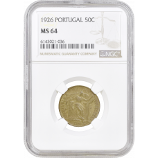 Portugal 50 centavos 1926, NGC MS64, "Portuguese Republic (1910 - 1969)"