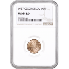 Czechoslovakia 10 heleru 1937, NGC MS64 RD, "First Republic (1919 - 1938)" Top Pop