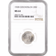 Czechoslovakia 20 heleru 1928, NGC MS64, "First Republic (1919 - 1938)"