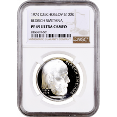 Czechoslovakia 100 korun 1974, NGC PF69 UC, "Bedrich Smetana" Top Pop