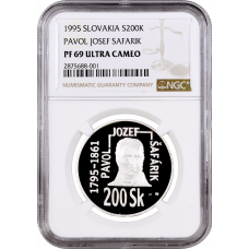 Slovakia 200 korun 1995, NGC PF69 UC, "200th Ann. - Pavel Jozef Safarik" Top Pop