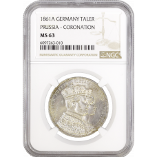 Prussia 1 thaler 1861, NGC MS63, "Coronation of Wilhelm and Augusta"