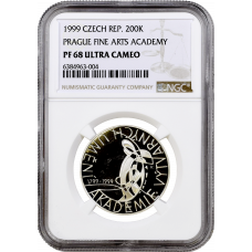 Чехия 200 крон 1999 г., NGC PF68 UC, "200 лет пражской академии изобразительных искусств" Top Pop