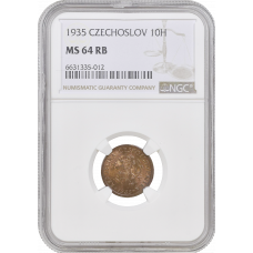 Czechoslovakia 10 heleru 1935, NGC MS64 RB, "First Republic (1919 - 1938)"