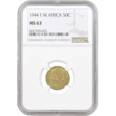 French West Africa 50 centimes 1944, NGC MS63, "French colony (1944 - 1958)"