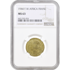 French West Africa 1 franc 1944, NGC MS63, "French colony (1944 - 1958)"