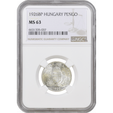 Hungary 1 pengo 1926 BP,  NGC MS63, "Регентство (Pengő) (1926 - 1945)"