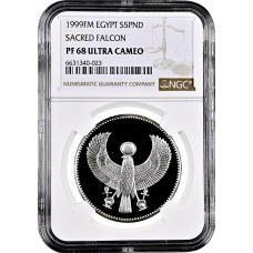 Ägypten 5 Pfund 1999, NGC PF68 UC, "Die großen Schätze des alten Ägypten - Heiliger Falke"